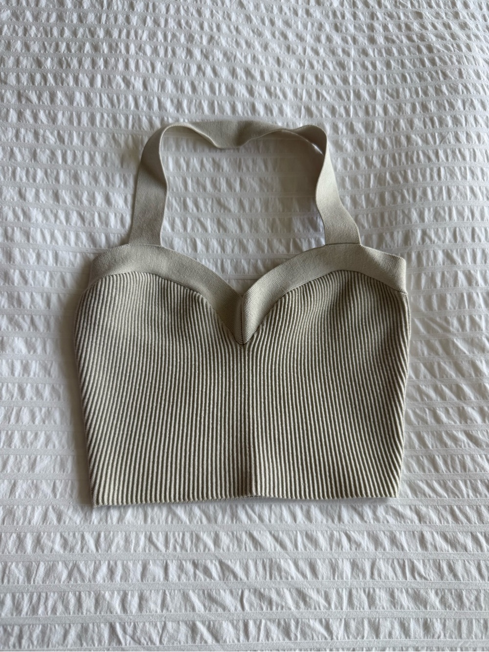 Aritzia Cream Ribbed Sweetheart Crop Top